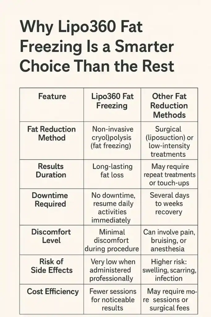 Is it possible to permanently freeze fat cells? 2 Table showing benefits of fat freezing to remove fat cells Melton Mowbray from Lipo 360
