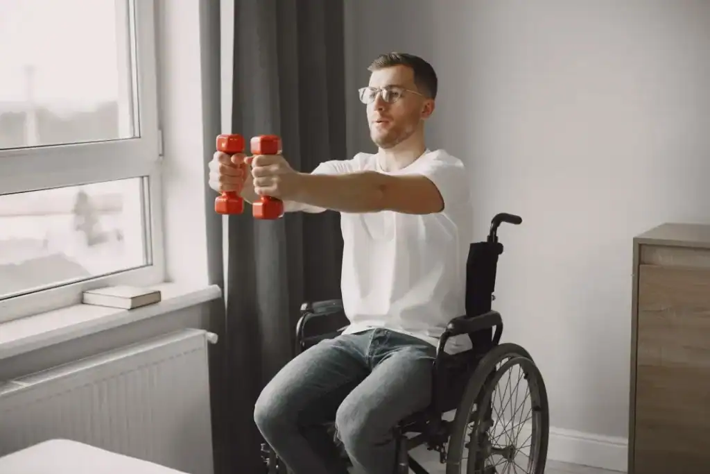 Image of man doing exercise in his wheelchair to aid weight loss Melton Mowbray